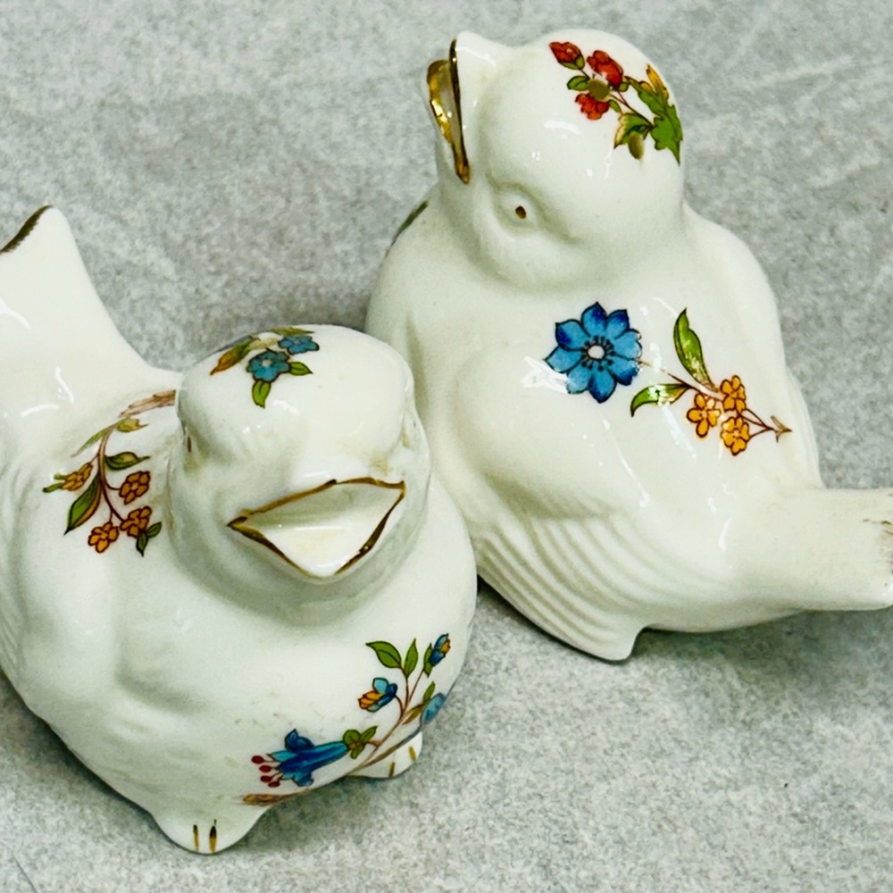 Bird Salt & Pepper Shakers Floral Butterfly Vintage Bone China
